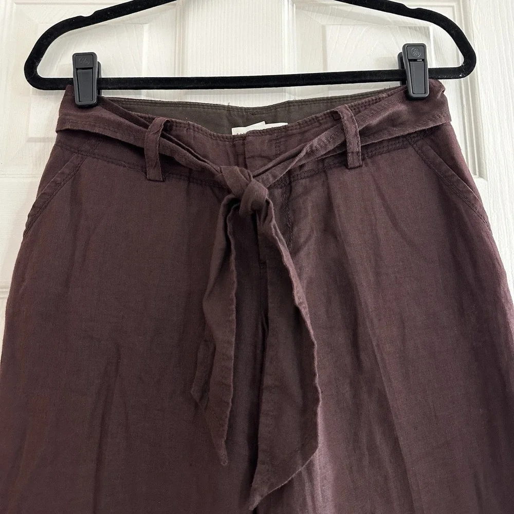 Banana Republic Brown 100% Linen Low Rise Wide Leg Belt Tie Trouser Pant Y2K Sz0